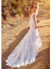 Beaded Cold Shoulder Straps Ivory Lace Tulle Princess Wedding Dress